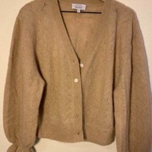 & Other Stories - Size L Ruffle Cuff Alpaca Wool Cardigan in Beige